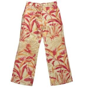 Chico's HAVANA SHORES 100% Linen Trousers Size 0.5/6 Coral Tropical Print Pants
